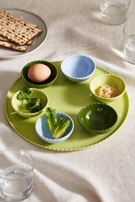 Scalloped Ceramic Seder Set, Multi