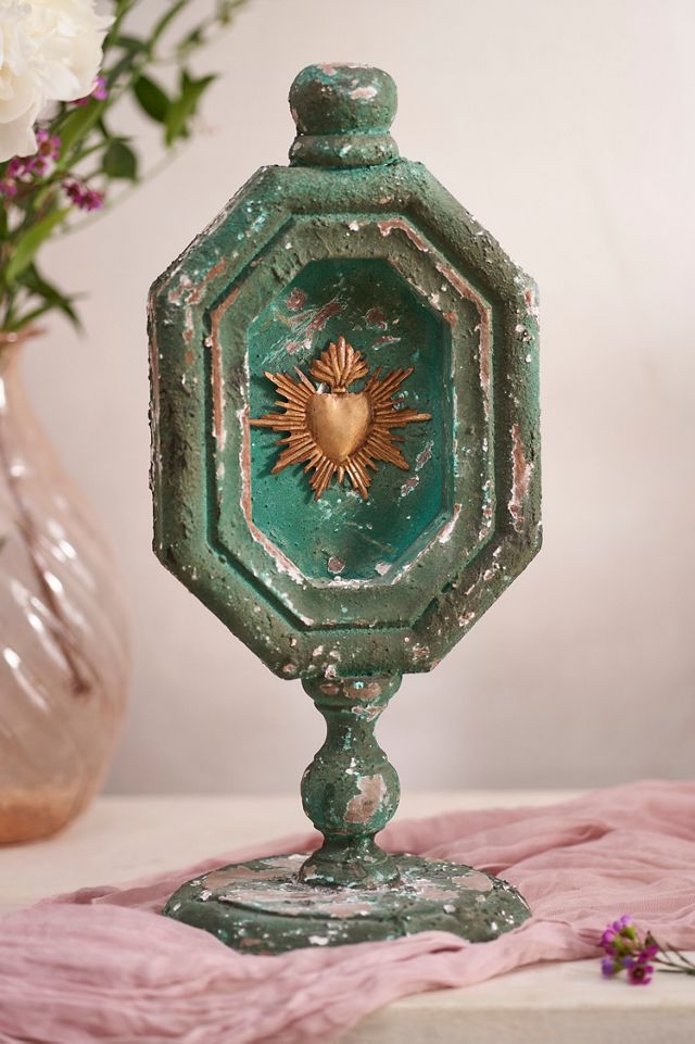 Distressed Framed Heart Stand, Green #1
