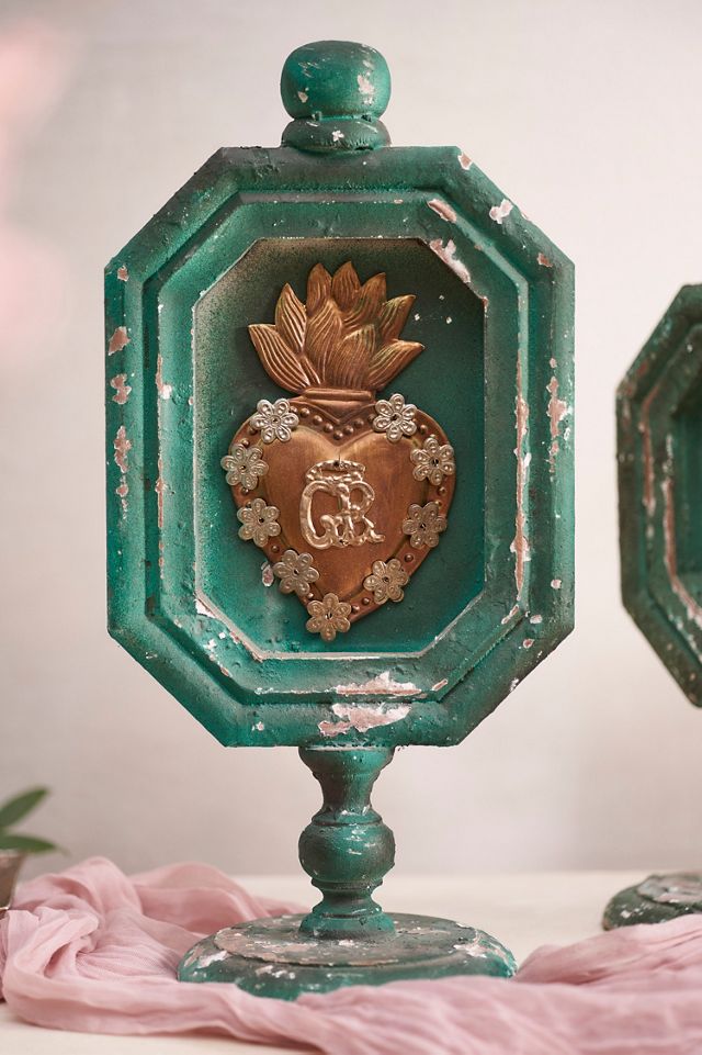 Distressed Framed Heart Stand, Green #2
