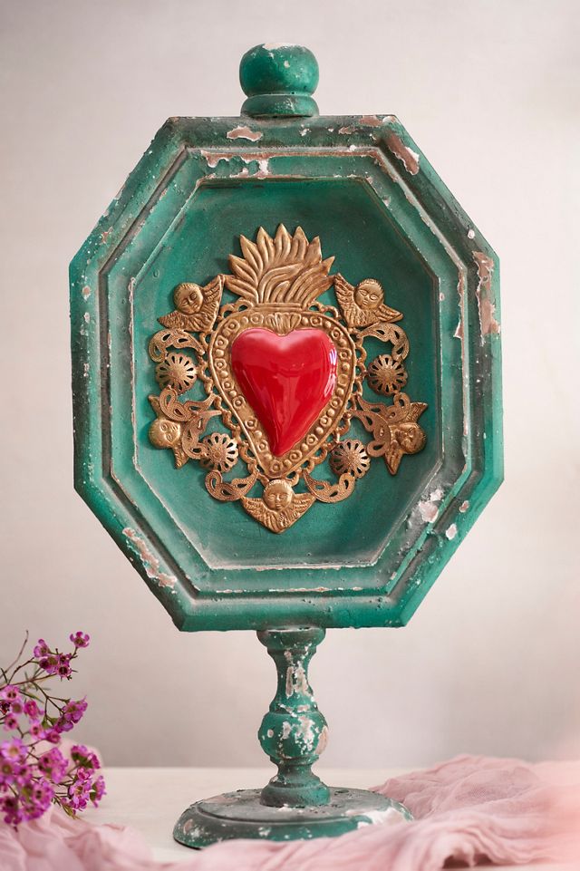 Distressed Framed Heart Stand, Green #3