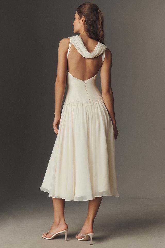 knee length dresses for ladies Flowy Draped Cowl Neck Maxi Dress with Double Layer – Blush S / Blush