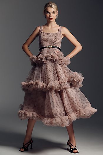 Geisha Designs V-Neck Tulle Ruffle Maxi Dress | Anthropologie Geisha Designs V-Neck Tulle Ruffle Maxi Dress | Anthropologie