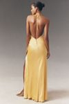 Bardot Yve V-Neck Halter Open-Back Front-Slit Silky Slip Maxi Dress