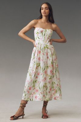 BARDOT LOLA STRAPLESS CORSET A-LINE MIDI DRESS 