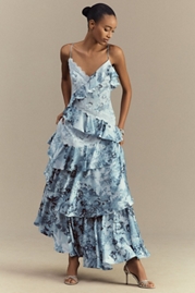 BHLDN Elora Sleeveless V-Neck Ruffle Lace Maxi Dress