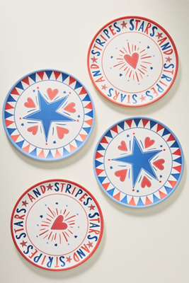 Nephthys Illustrated Stars & Stripes Melamine Dessert Plates, Set Of 4