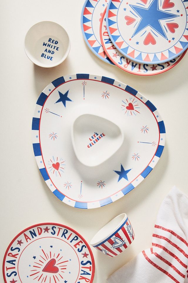 Nephthys Illustrated Stars & Stripes Melamine Dessert Plates, Set of 4 #1