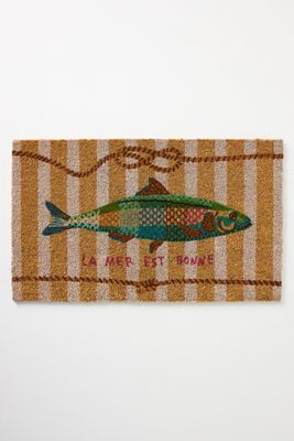 Nathalie Lete Striped Fish Printed Coir Doormat