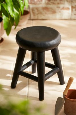 Round Teak Root Stool, Black