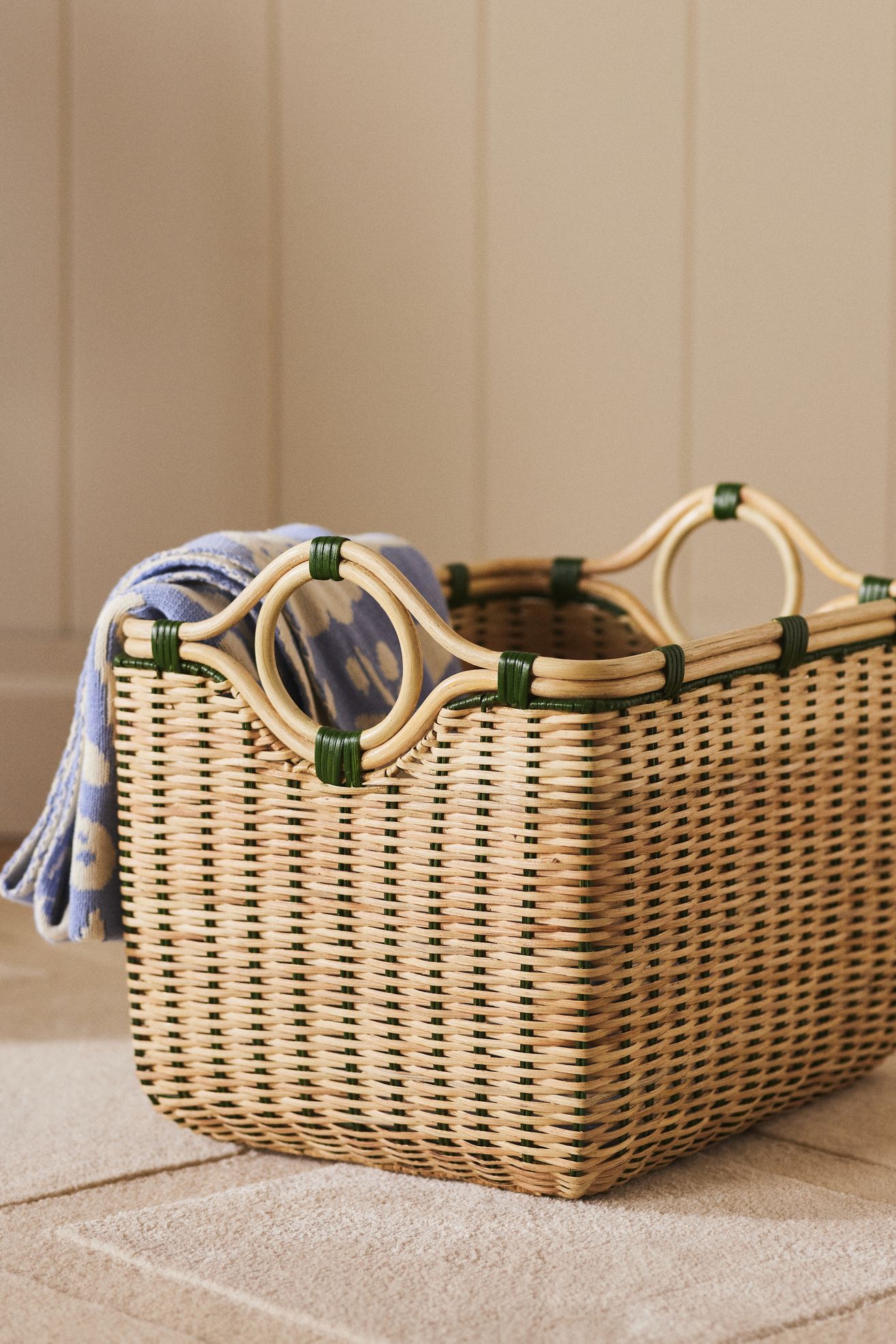 Round-Handled Rectangular Basket - Green, One Size