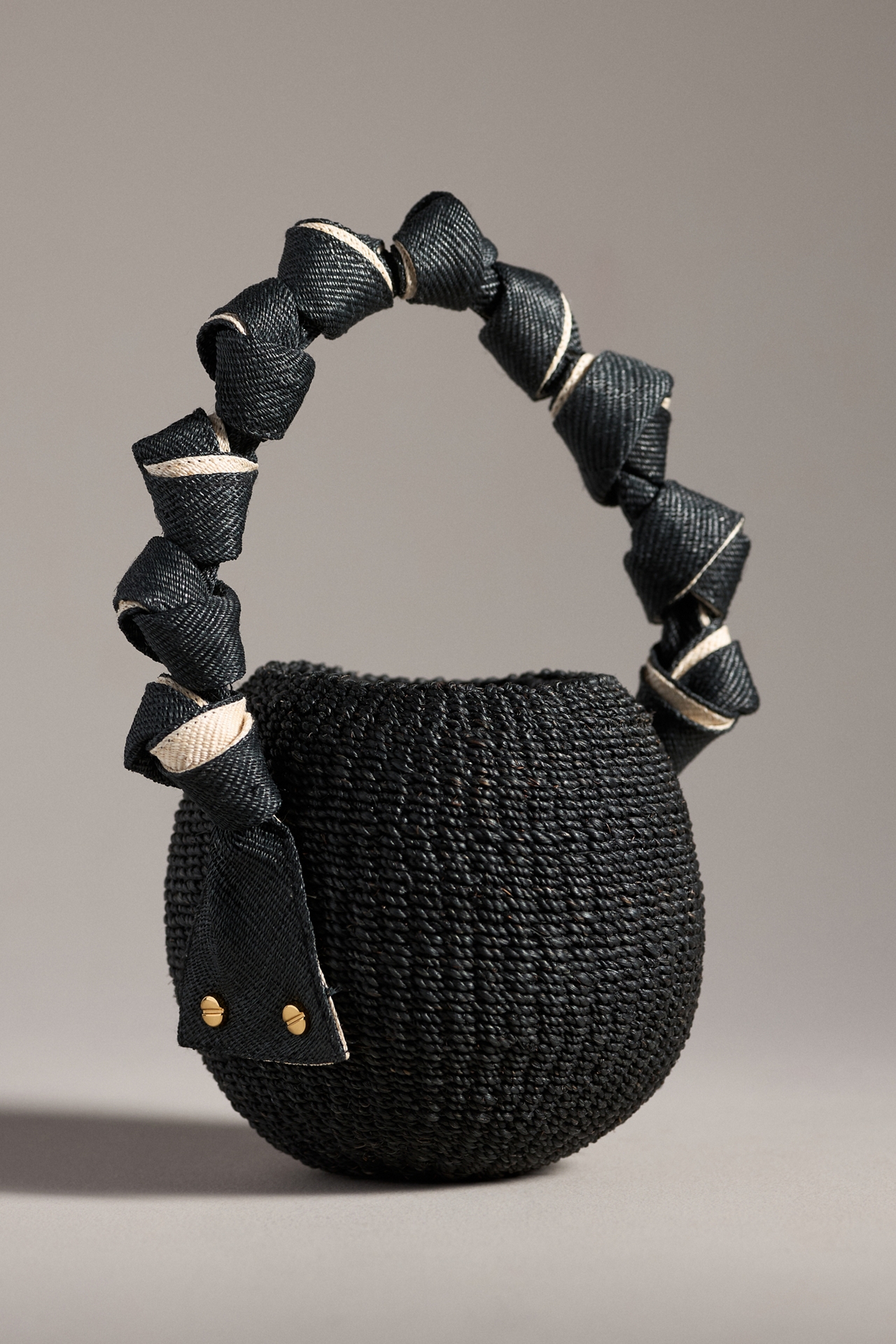 Aranaz Knotted Handle Mini Raffia Bucket Bag