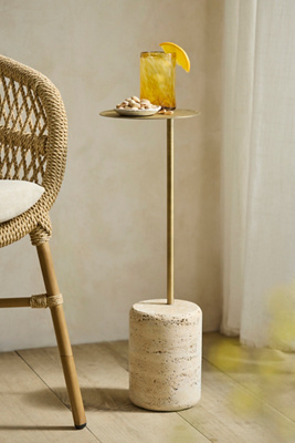 Anthropologie Travertine Base Drink Table