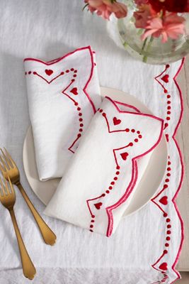 Embroidered Heart Napkins, Set of 2