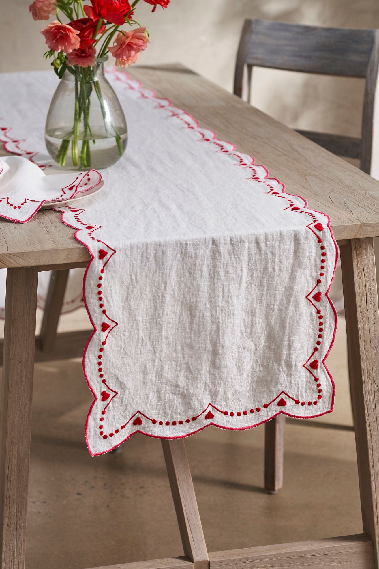 Embroidered Heart Runner - Multi, Standard, One Size
