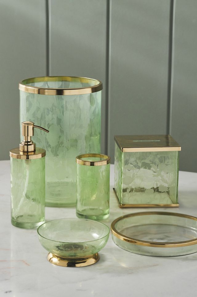Floral Etched Glass Soap Dispenser