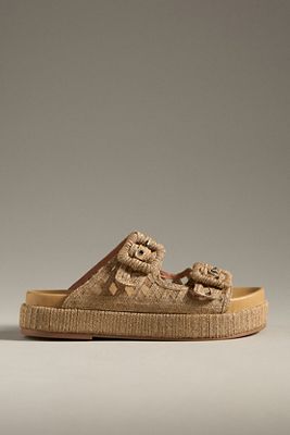BIBI LOU RAFFIA PLATFORM SLIDE SANDALS 