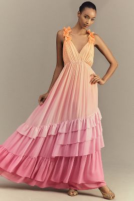 Alivia V-Neck Ruffle Ombre Maxi Dress