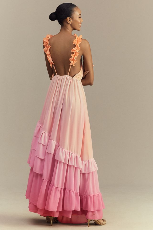 BHLDN Alivia V-Neck Ruffle Ombre Maxi Dress #1