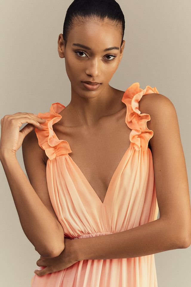 （US発）BHLDN Alivia Vネックラッフルオンブレマキシドレス BHLDN Alivia V-Neck Ruffle Ombre Maxi Dress | Anthropologie
