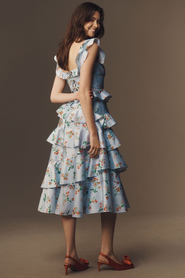 BHLDN Sydney Corset Fit-and-Flare Taffeta Midi Dress #1