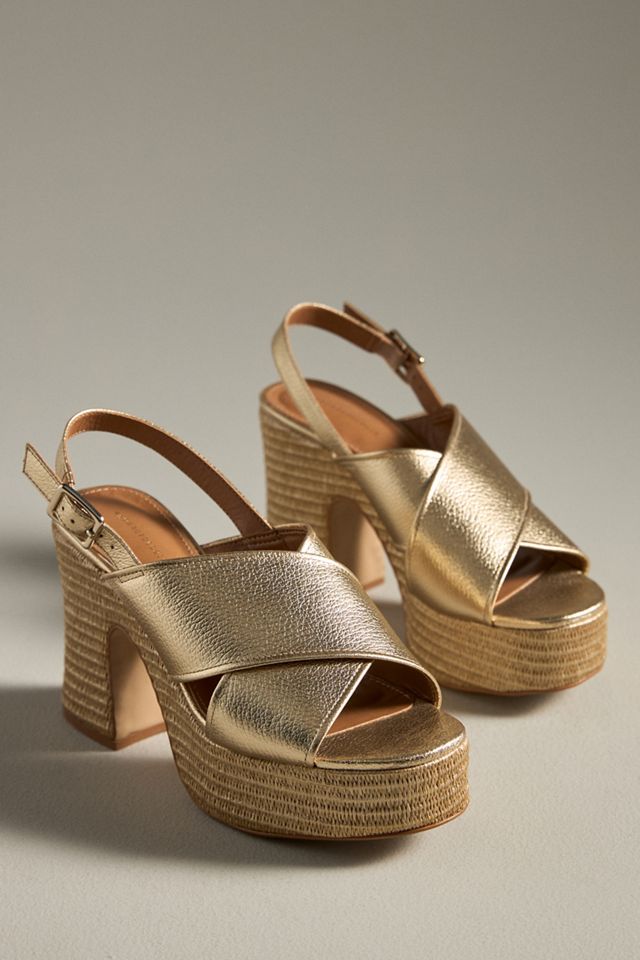 By Anthropologie Cross-Strap Woven Platform Sandals #1