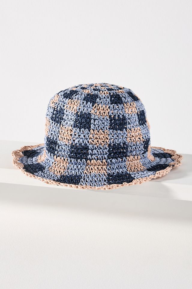Damson Madder Gingham Straw Bucket Hat #1