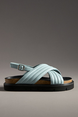 All Black Flat Lugg Cross Sandals In Blue