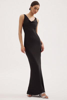 Norma Kamali Maria Cowl-neck Satin Maxi Dress In Black