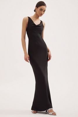 Norma Kamali Maria Cowl-Neck Satin Maxi Dress