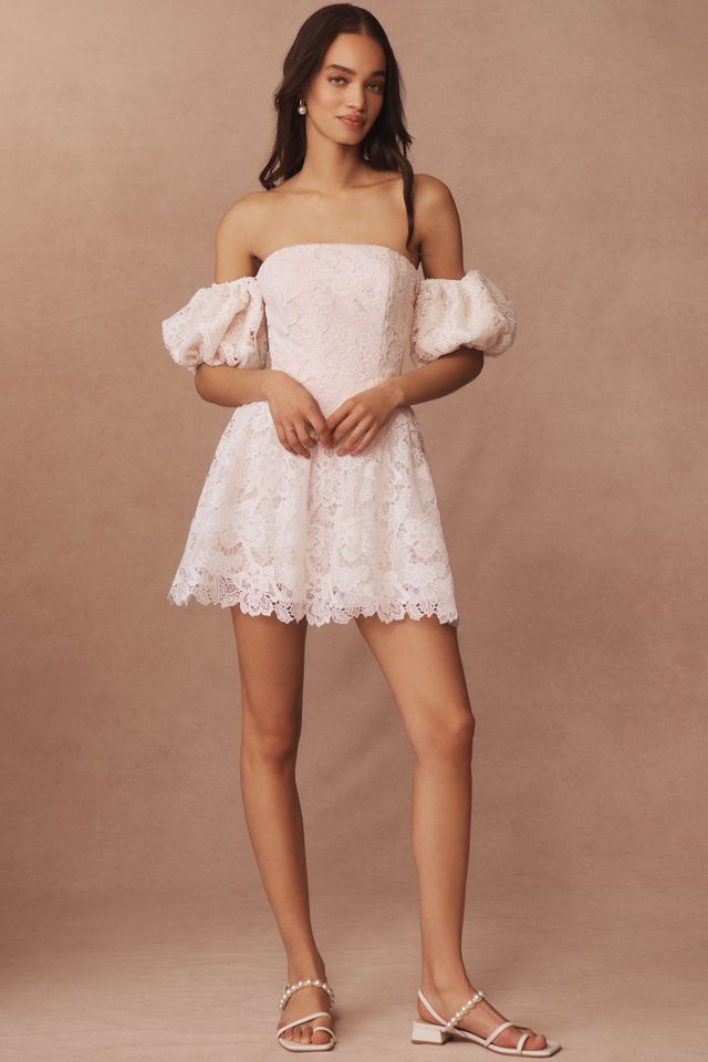 BHLDN Puff-Sleeve Lace Fit & Flare Mini Dress #2