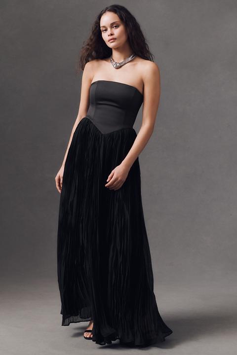 Delfi Collective Lourdes Strapless Pleated Drop-Waist Maxi Dress