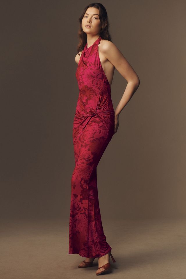 Katie May Leyla Cowled Halter Open-Back Knotted Jersey Maxi Dress #3