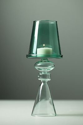 Anthropologie Beatrix Glass Lamp Candle Holder In Green