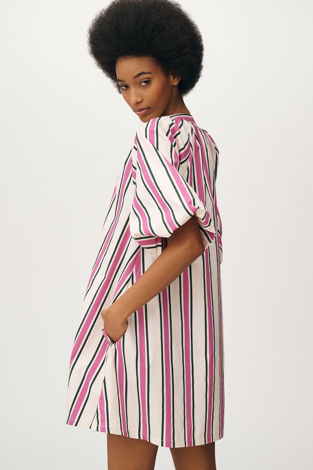 Bel Kazan Puff-Sleeve Striped Mini Kaftan #1