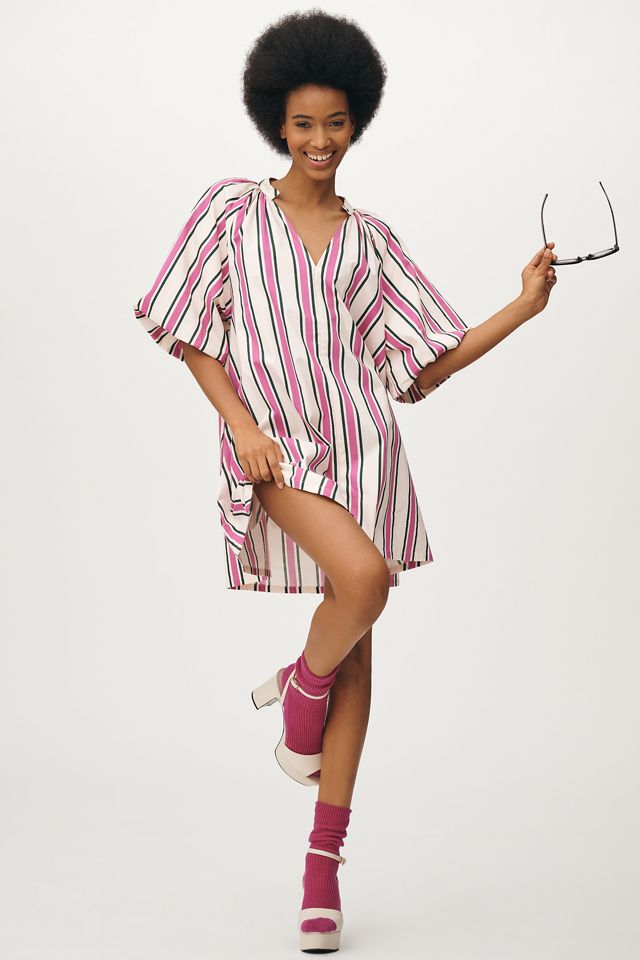 Bel Kazan Puff-Sleeve Striped Mini Kaftan #2