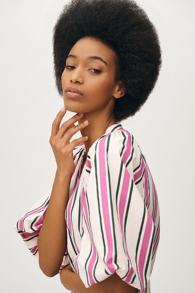 Bel Kazan Puff-Sleeve Striped Mini Kaftan #3