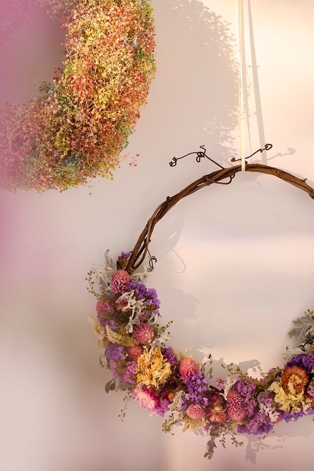 Dried Pastel Rainbow Gypsophila Wreath #3
