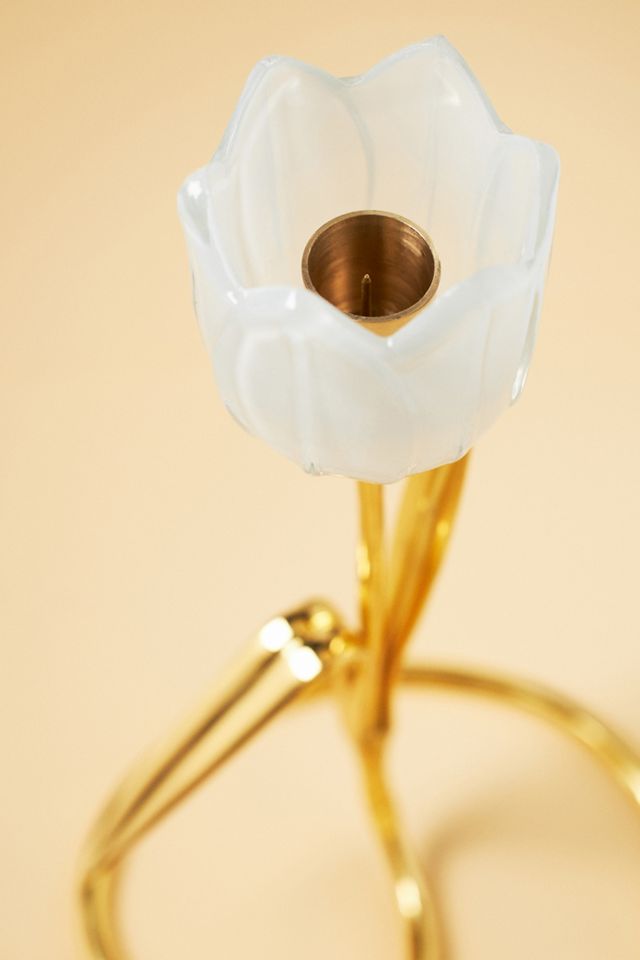 Tulip Floral Gold Taper Candle Holder #1
