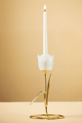 Tulip Floral Gold Taper Candle Holder