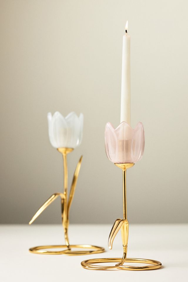 Tulip Floral Gold Taper Candle Holder