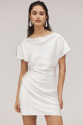 Acler Ramshaw Linen Blend Boat-neck Draped Mini Dress In White