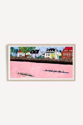 Boat Race Finale on Pink River Maximalist Fauvist Sports Painting After Matisse Wall Art