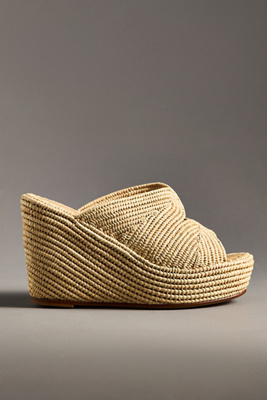 Carrie Forbes Lilou Raffia Wedge Heels In Beige