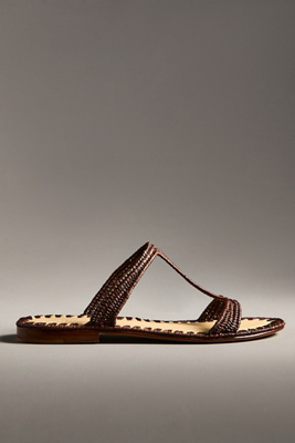 Carrie Forbes Tume Raffia T-strap Slide Sandals In Brown