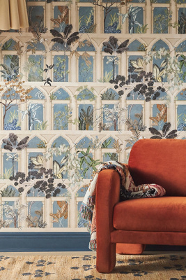 Abandoned Arches Aqua Novelty Wallpaper