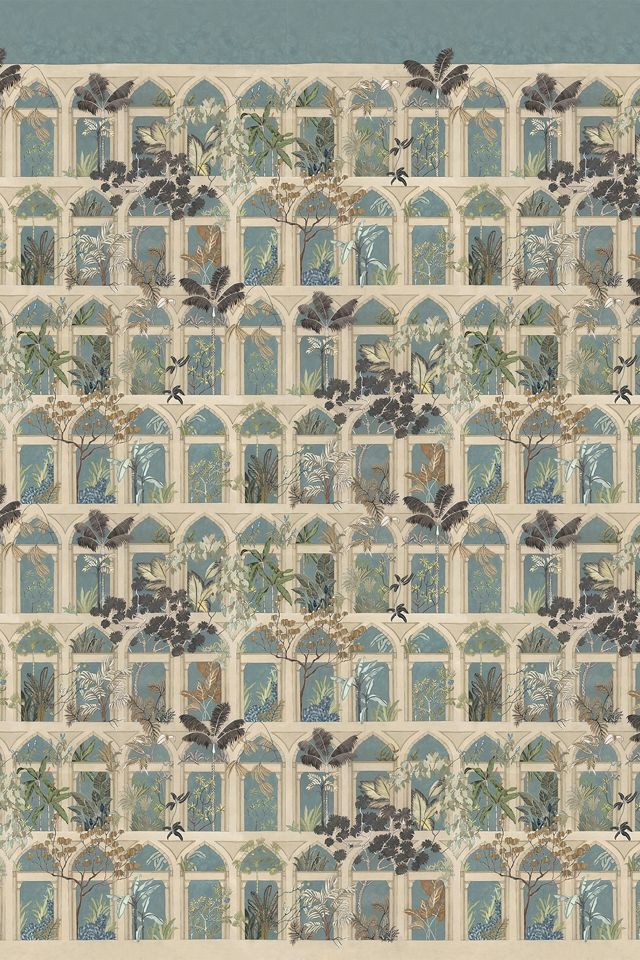 Abandoned Arches Aqua Novelty Wallpaper #1