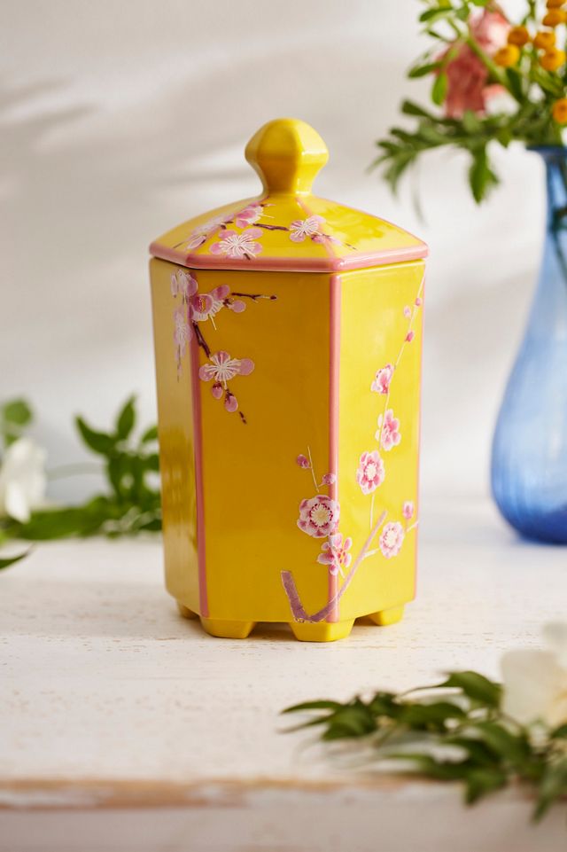 Ceramic Jar Candle, Yellow Floral #1