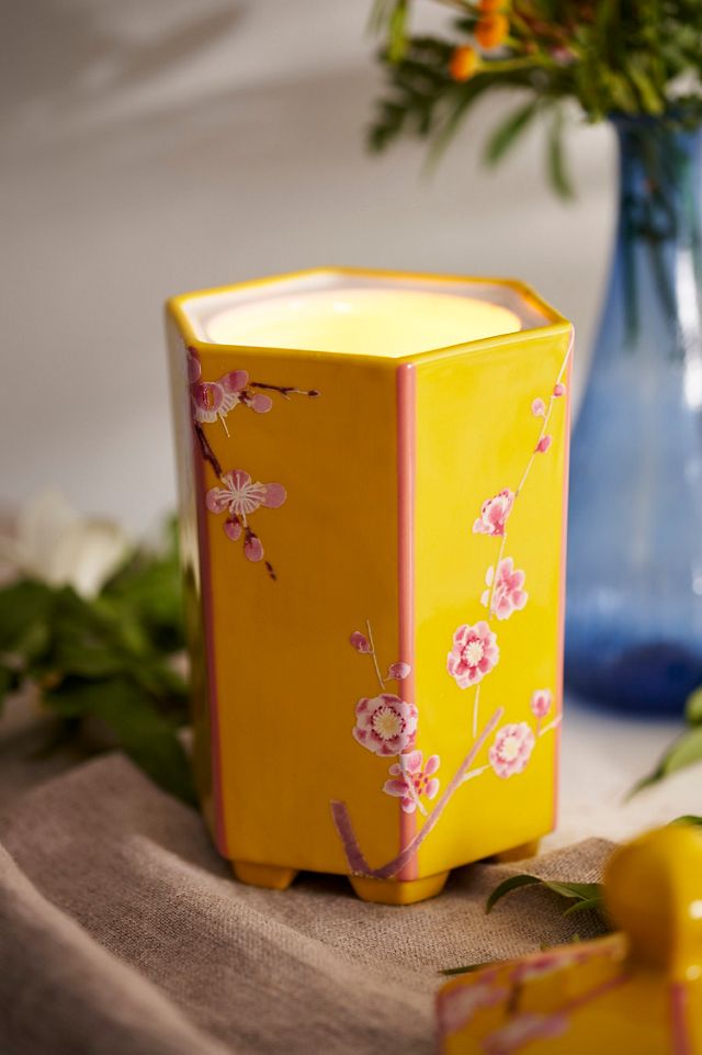 Ceramic Jar Candle, Yellow Floral #2