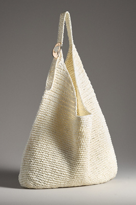 By Anthropologie The Love Knot Slouchy Bag: Raffia Buckle Edition In Beige
