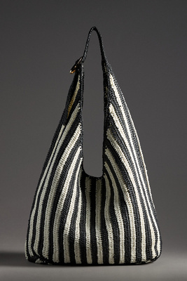 By Anthropologie The Love Knot Slouchy Bag: Raffia Buckle Edition In Black